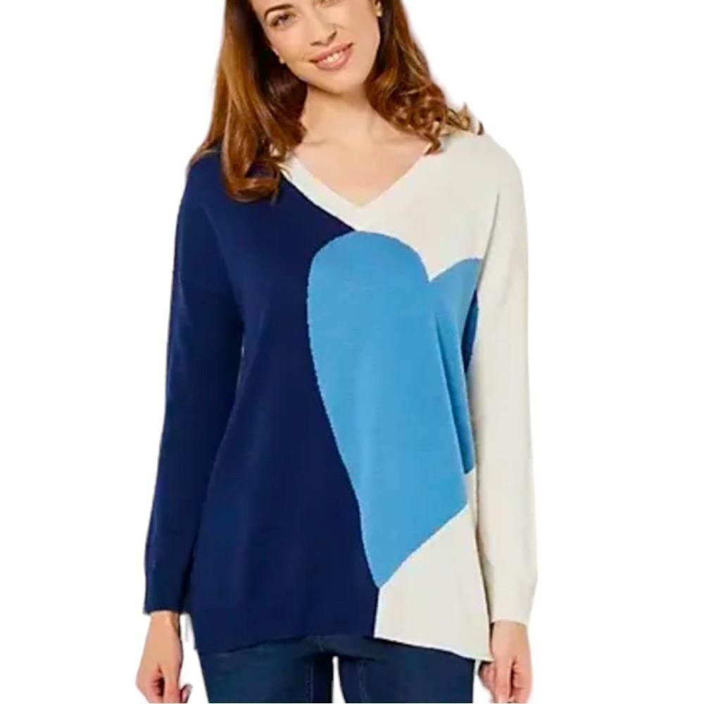 Laurie Felt Cashmere Blend Colour Block Novelty Sweater with Heart Design